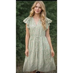 Birds of Paradis By Trovata Kristi Dress Spring Ivy Print cottagecore Large NWT